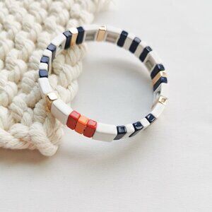 Roxanne Assoulin Project Stripe Gold Navy White Enameled Stretch Bracelet